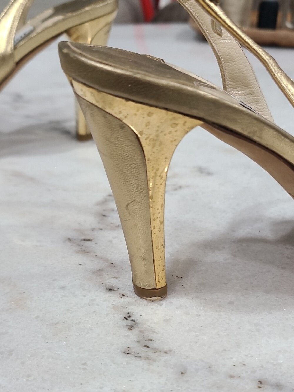 Jimmy Choo Metallic Gold Strappy Slingback Heels 3.5" Heel - Picture 8 of 9